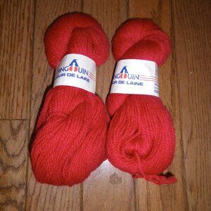 2 Hanks Pinguin Fleur De Laine 100% Wool Yarn - Color 05 (Red) - 182 yds ea.